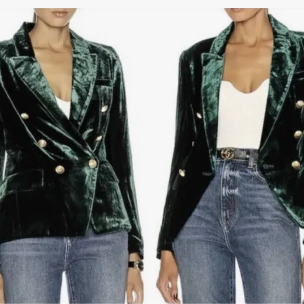 NEW Rachel Zoe Velvet Green Double Breasted blazer size Medium